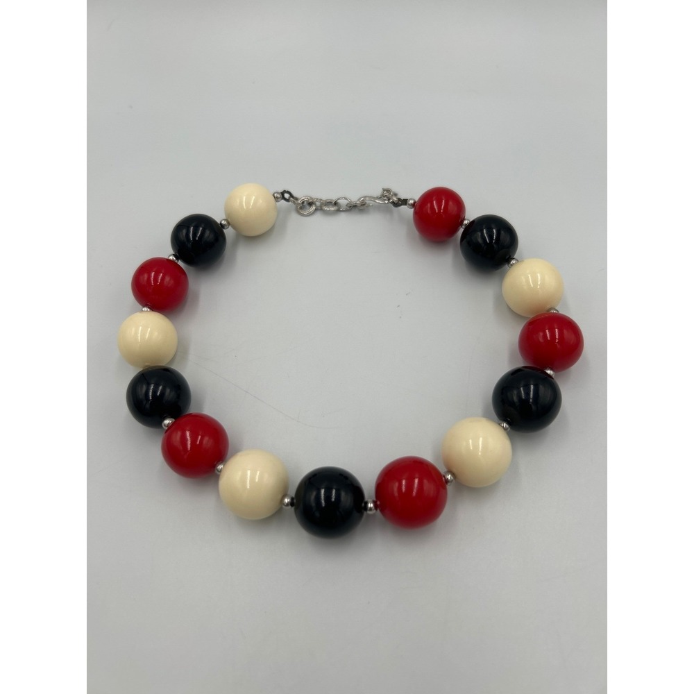 Yves Saint Laurent Necklace Red Black Ivory Jewelry Women's Large Bead 16"